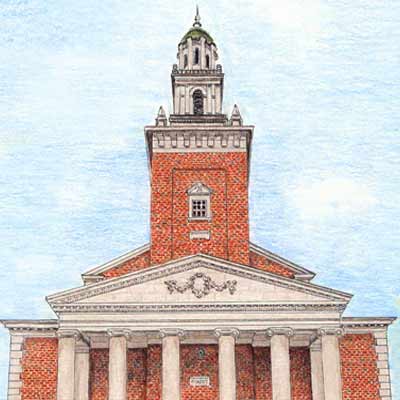 A color drawing of Swasey Chapel