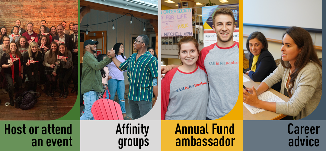 Host or attend an event, affinity groups, Day of Giving ambassadors, and career advice.