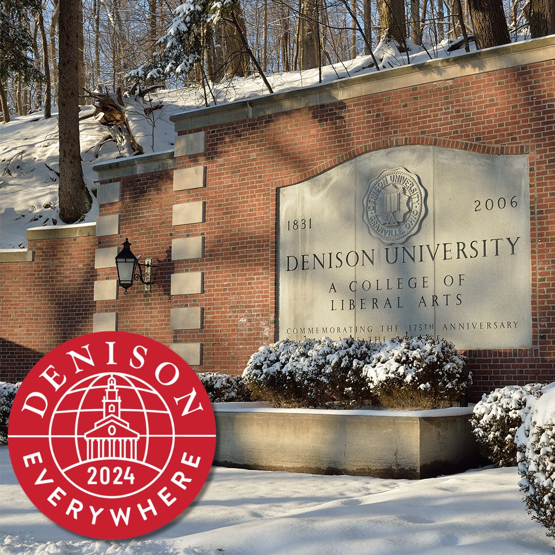 The Denison Anniversary Stone after a snowfall